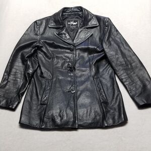 Wilsons Womens Large Leather Jacket Button Up Maxima Vintage Classic Gothic
